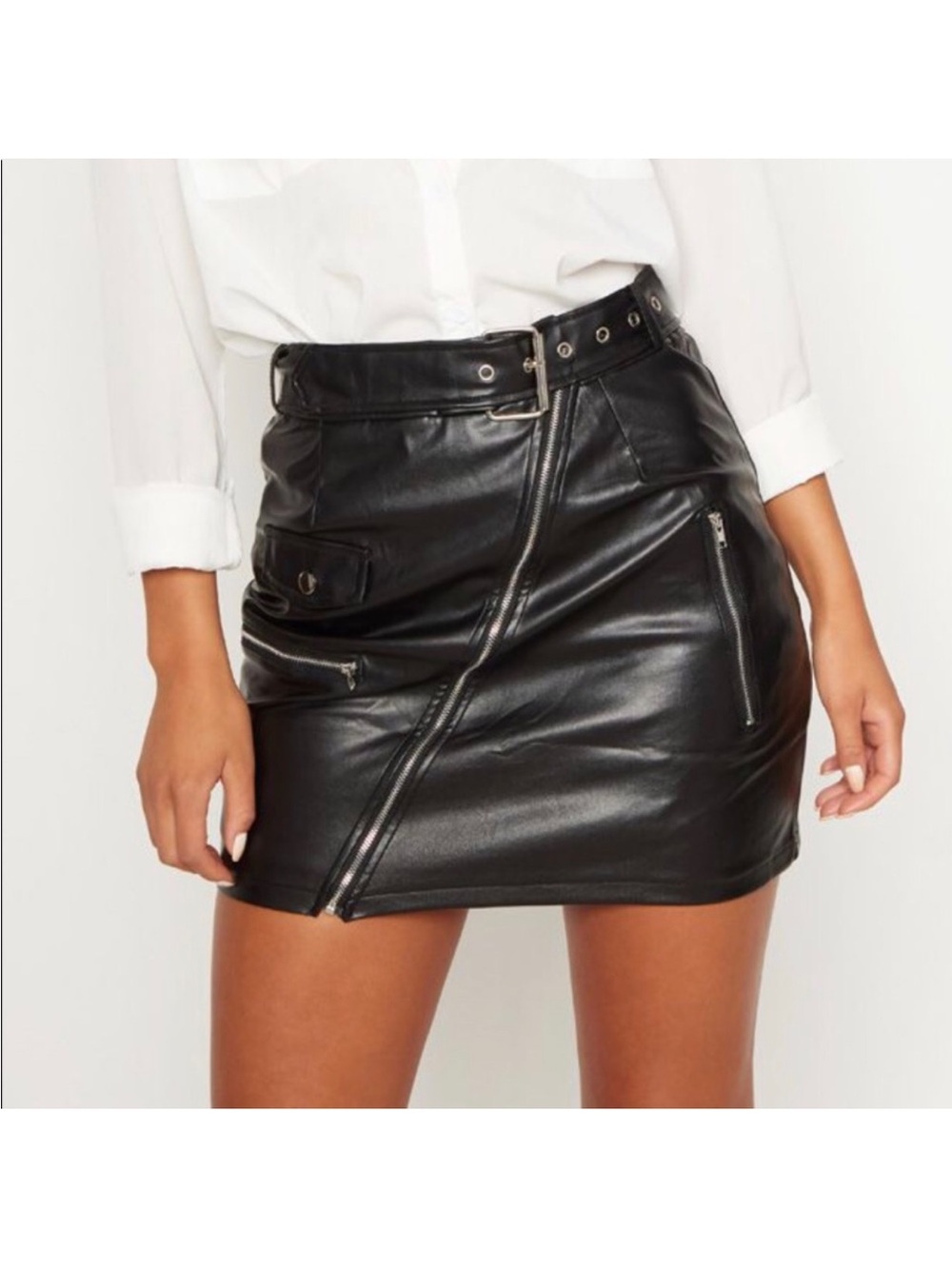 Nasty Gal Black Faux Leather Mini Skirt with Asymmetric Zips